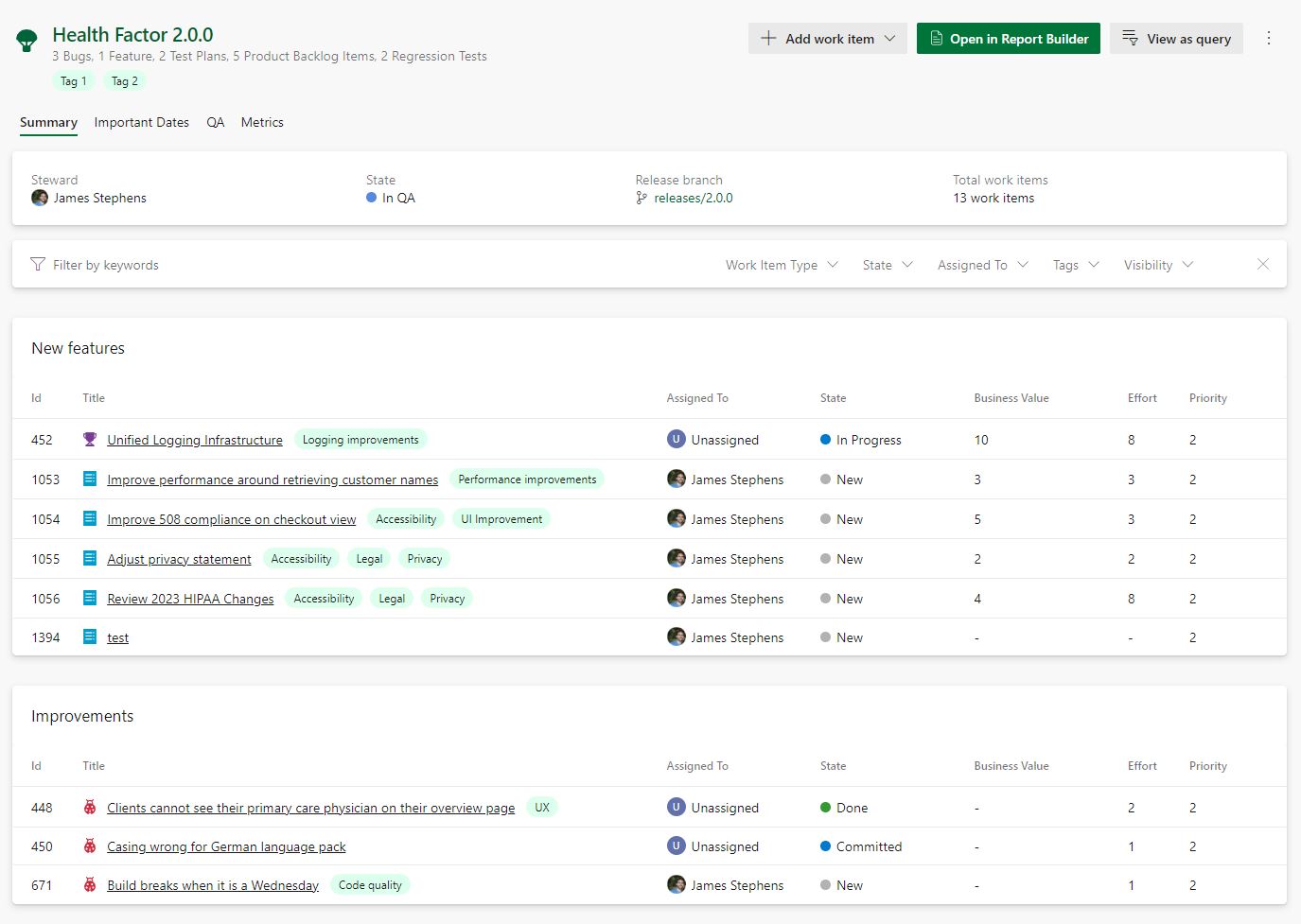 Release Tracker main view